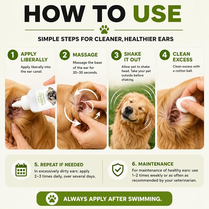 Dog Ear Cleaner – Pet Ear Wash to Support Itchy, Infection Prone Ears, Yeast and Wax. Advanced & Gentle Otic Cleaning Solution. Ear Drops for Dogs and Cats - 8 oz
