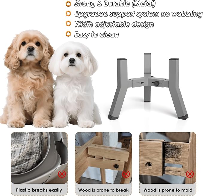 SHAINFUN Raised Dog Bowl Stand, Adjustable Width 5.9-8.7'', Eelevated Dog Food Water Bowls, 7.8'' Tall, Grey-Bowl Not Included