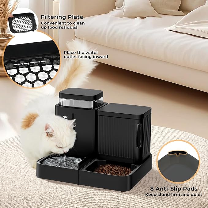 ZOMISIA Gravity Dog Food and Water Dispenser, 2 in 1 Automatic Dog Feeder with 180 Degree Rotatable, 2 Pack Large Capacity Self Feeding for Small Dogs Puppy, Black, 1.6GALx2