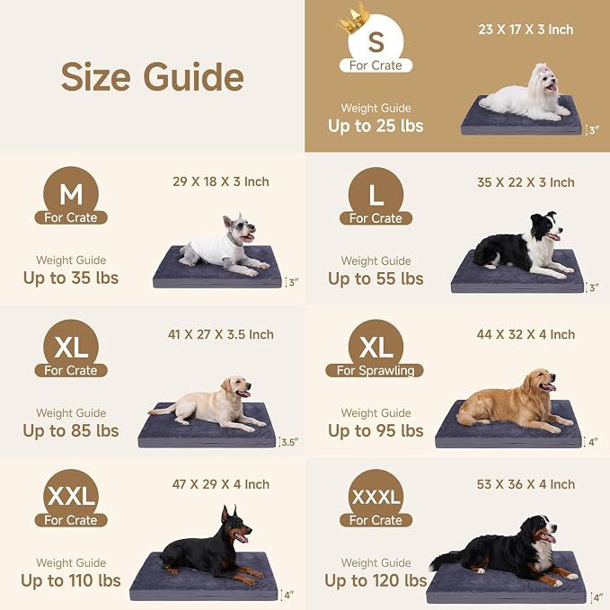 Waterproof Dog Crate Bed Pad, Washable Reversible Outdoor Wipeable Dog Bed | Kennel Pet Bed for Small Dogs with Removable Cover, Waterproof, Wipeable, Anti-Slip, Outdoor, Dark Grey