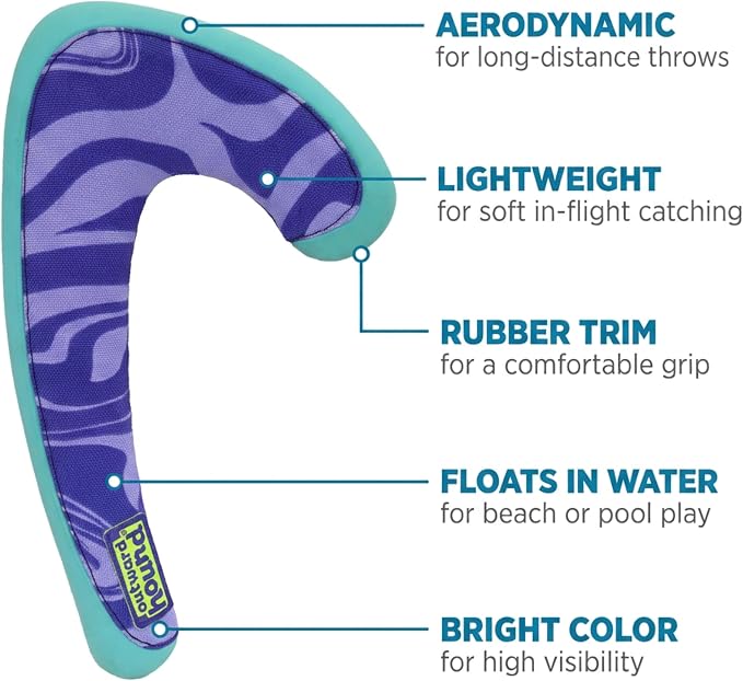 Outward Hound FlyFetch Boomerang Dog Toy, Lightweight Foam Core, Rubber Rim, Floats in Water, All Breeds, 11"