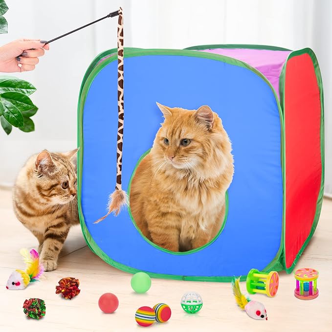 Retro Shaw 33 Pack Cat Toys Set, Interactive Cat Tunnel Feather Wand Kit | Collapsible Cat Tent, For Indoor Cats, Kitten Toys Pack Variety Crinkle Ball Bell Spring Mouse
