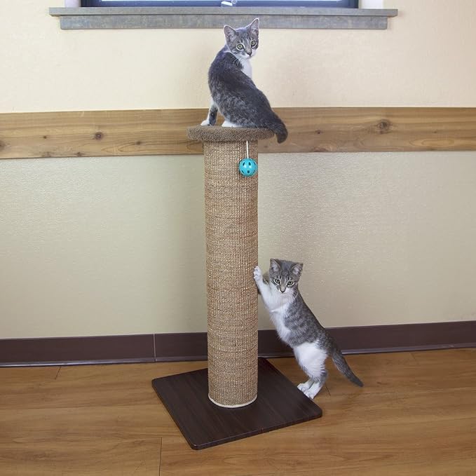 Kitty City Tall Sisal Cat Scratching Post, 32” Durable Scratcher with Sturdy Base & Hanging Jingle Toy, Easy Assembly, Furniture Protection for Indoor Cats - Brown