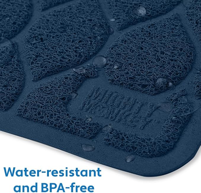 MIGHTY MONKEY Waterproof BPA Free Cat Litter Box Trapping Mat, Easy Clean Floors, Textured Backing, Soft on Sensitive Kitty Paws, Cats Accessories, Less Waste, Stays in Place, 24x17, Navy