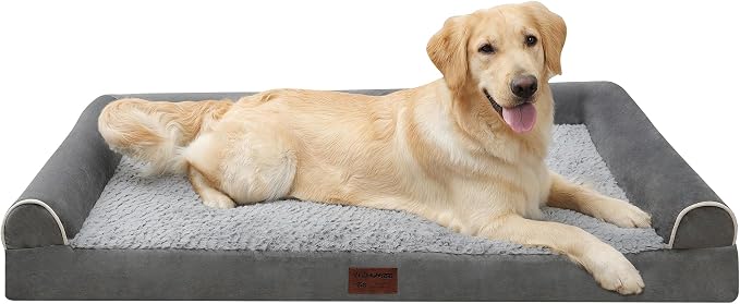 Orthopedic Plush U Shape Dog Bed,Large XL Sized Dog 42''X30''x7.5'' Soft Waterproof Egg Foam Pet Crate Beds Mat or Kennel Pads with Removable Washable Cover,Non-Slip Bottom,Grey