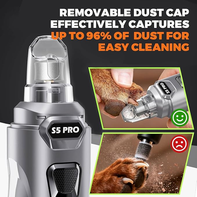 Whisper Quiet Dog Nail Grinder Safe & Stress-Free for Sensitive Dogs Cats | 4 LED Lights,3 Grinding Bits, 3-Speed, Pet Nail Trimmers, Rechargeable Painless Grooming Kit for All Breeds & Sizes