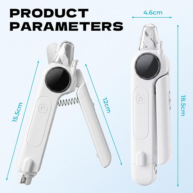 2-in-1 Pet Nail Clipper with LED Light and Digital Display – Upgraded Cat and Dog Nail Grinder with Safety Guard, USB Charging, Splash-Proof, Low-Noise, Pain-Free Nail Trimmer (White)