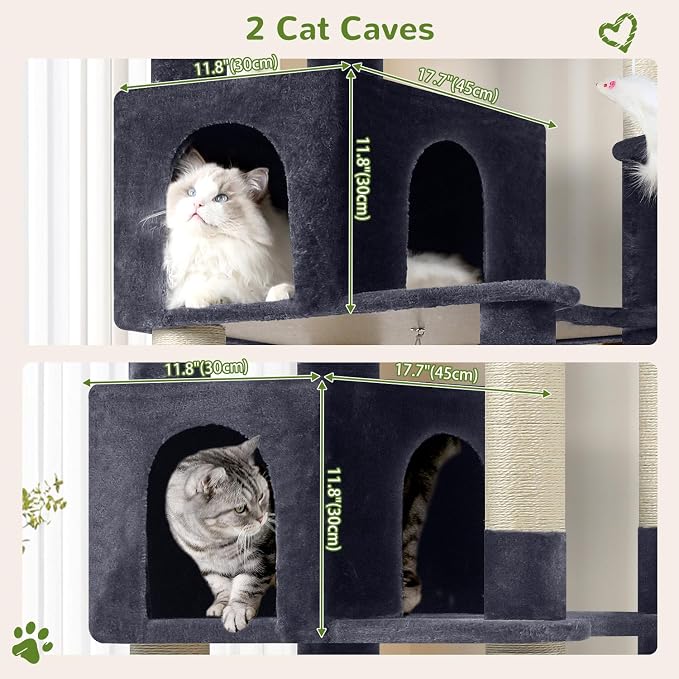 Globlazer Sturdy Extra Large Cat Tower for Indoor Cats, S81C, Dark Grey | 81 inch Heavy Duty Cat Tree for Indoor Large Adult with 8 Scratching Post, 2 Cat Condos, 2 Platform