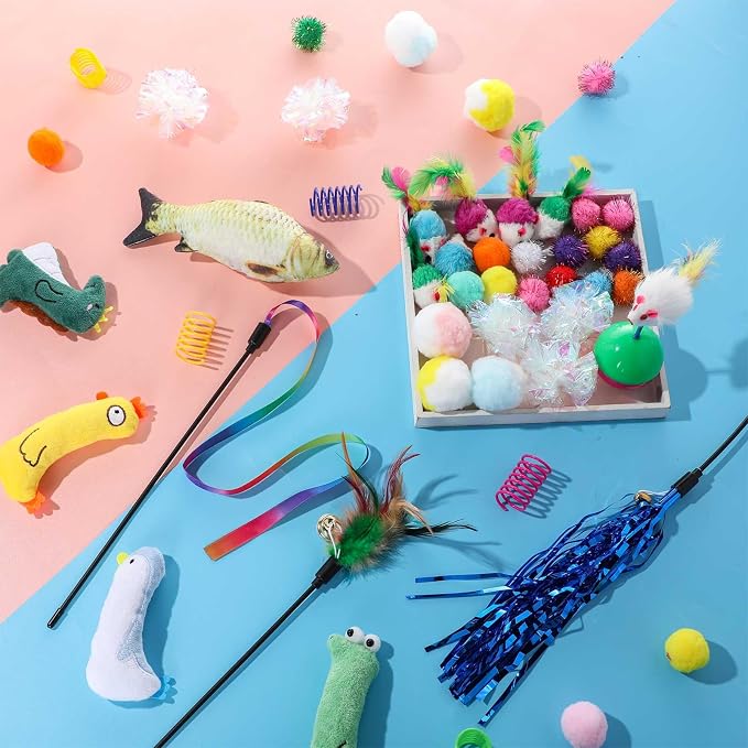 Shappy 150 Pcs Cat Toys for Indoor Cats Bulk, Kitten Toys Pack, Variety Interactive Gift Including Mice Interactive Silent Ball Spring Crinkle Balls Gift for Kitty Kitten Cat