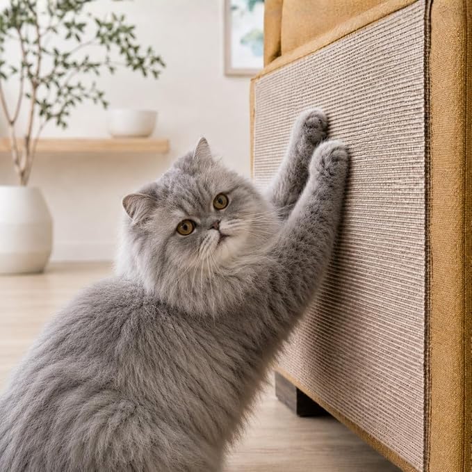 Best Pet Supplies Catify Cat Scratcher, Fun Interactive Scratchers, Posts, Poles, Claw Safe, Furniture Saver Indoor Play Support Natural Cat Behaviors Heavy Duty - Beige Mat - L: 39"