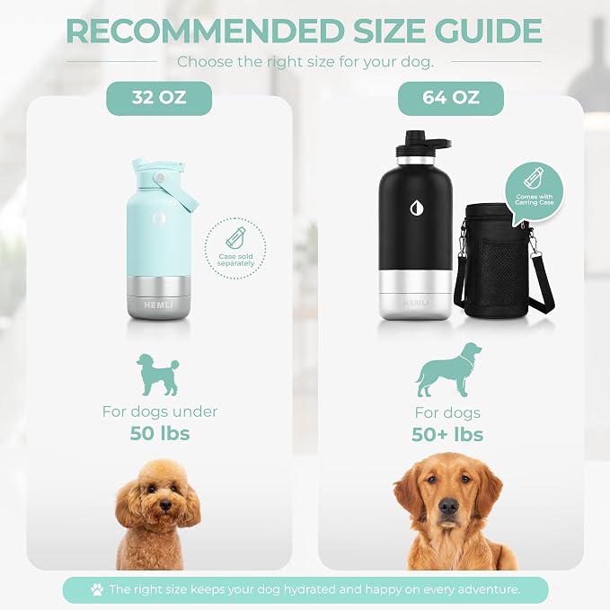 32 oz. Dog Water Bottle, Insulated Dog Travel Water Bottle, Stainless Steel Pet Water Bottle Dispenser Portable Food and Water Bowl for Dogs for Walking Dog Canteen Travel Kit