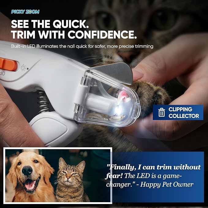 2-in-1 Dog & Cat Nail Clippers and Grinder with LED Light | Sharp Blade, Low-Noise Grinder, Safety Guard & USB Rechargeable Cordless Design for Small, Medium and Large Pets