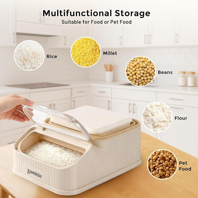 ZOMISIA 30-40lbs First-in, First-out Collapsible Dog Food Storage Container | FIFO System Easy Dispense Base for Freshness, Cat Food Storage Containers with Transparent Lid and Scoop