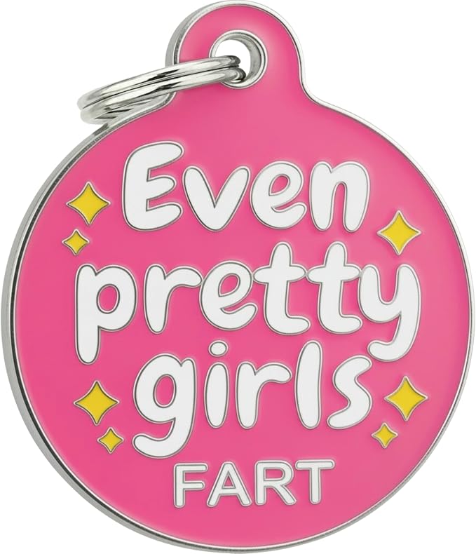 Bad Tags Personalized Dog and Cat ID Tags in 25+ Designs and 2 Sizes - 5 Lines of Custom Engraved Text - Funny Cute Personalized Pet Tags (Even Pretty Girls Fart, Small (1 inch))