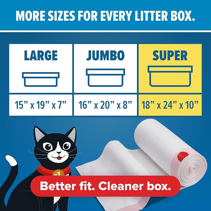 Jonny Cat Heavy Duty Tear-Resistant Litter Box Liners, Super, 39in x 21in, 15ct