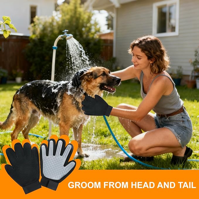 Cat & Dog Grooming Gloves for Shedding Brushes 1 Pair and Pet Grooming Rake 1PC, Double Sided Dematting, Deshedding Brush & Massage, Safe for Dogs & Cats
