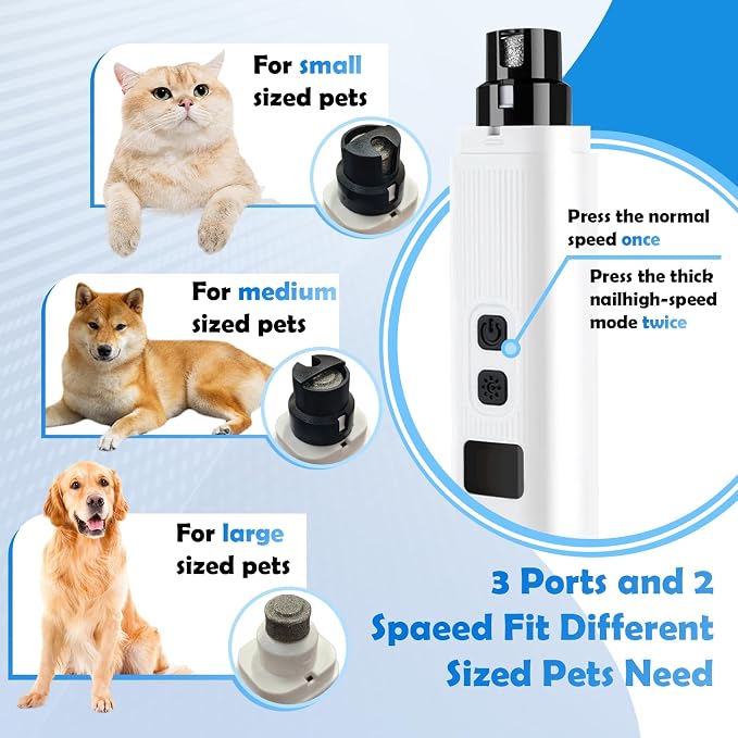 Dog Nail Grinder, Electric Pet Nail Grinder with 2 Speed Digital USB Rechargeable Dog Nail Trimmer Nail Claw Clippers with LED Lighting Quiet Paws Grooming for Medium Small Dogs Pet