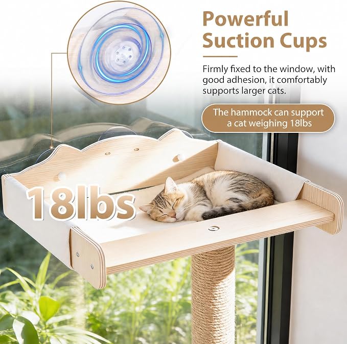 Fantasreen Window Perch Cat Hammock Tree 48", with Sisal Post Track Toys (Drill-Free)