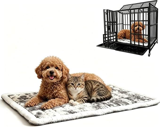 Washable Dog Bed Mat, Upgraded Non-Slip Durable Dog Bed, Soft and Comfortable, Machine Washable Luxury Kennel Pad, Design Kennel Beds Mats for Large Medium Small Pets, 28" x 22"