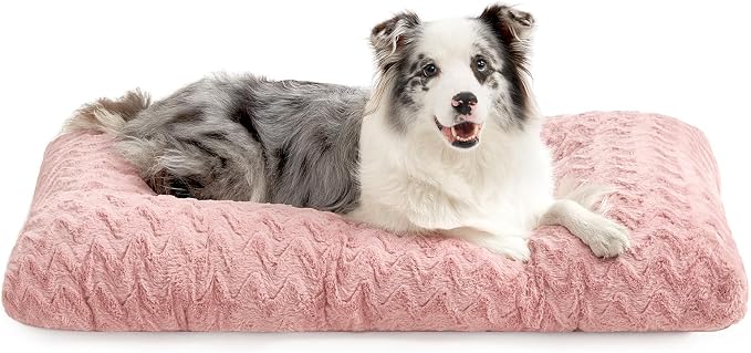 EHEYCIGA Washable Dog Bed for Crate 36x27 Inch, Anti-Slip L Plus Kennel Pad for Dogs Up to 55 lbs, Plush and Comfy Pet Sleeping Mat, Pink