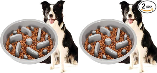 JASGOOD Largr Dog Slow Feeder Bowl - Reduce Slip Puzzle Bowl for Elevated Diners - Gray, Fit Opening 8.9"-9.25" (Pack of 2)
