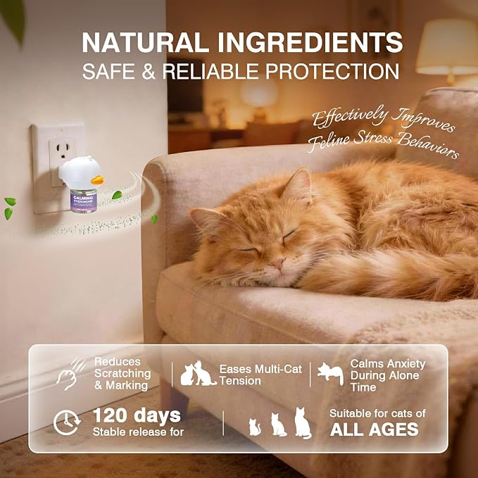 Tcllka Cat Calming Pheromone Diffuser Effectively Relieve Anxiety Stress Cat Calming Diffuser Comfort for Cats Refill Reduce Fighting Spraying and Scratching Calm Relaxing 48ml/Bottle Fits All Cats