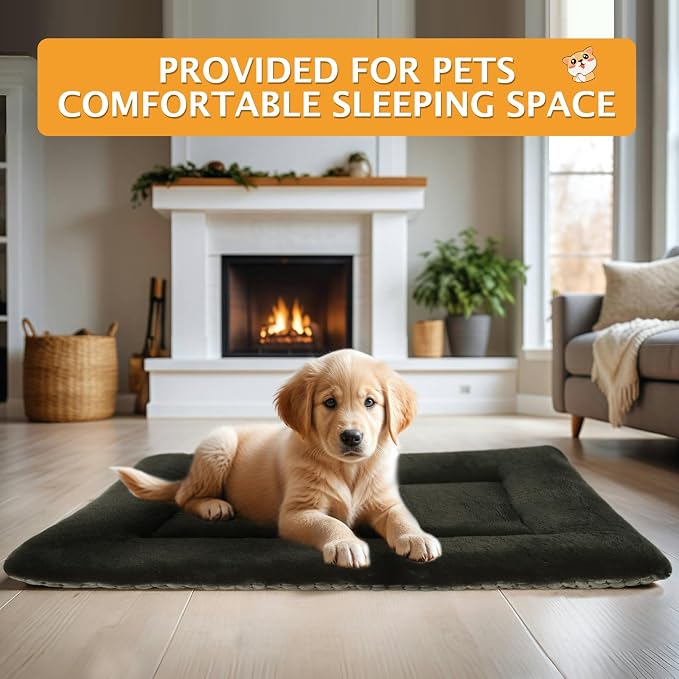 Reversible Dog Bed Mat with Plush and Corn Velvet,Soft Warm Pet Cushion, Dual Purpose Washable Sleeping Mattress Bed for Small Medium Large Dog and Cat XB004 (24"x18", Dark Green)