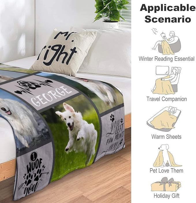 Artsadd Personalized Blanket with Picture in Memory of Dog Custom Photo Blanket Memorial Pet Loss Sympathy Gift