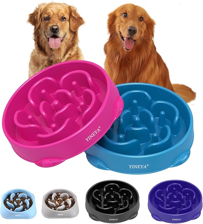 YINEYA 4 Cups Slow Feeder Dog Bowls Large Breed, Anti-Choking Pet Supplies, Maze Dog Food Bowl, Puzzle Feeder That Slow Down Eating 2PCS