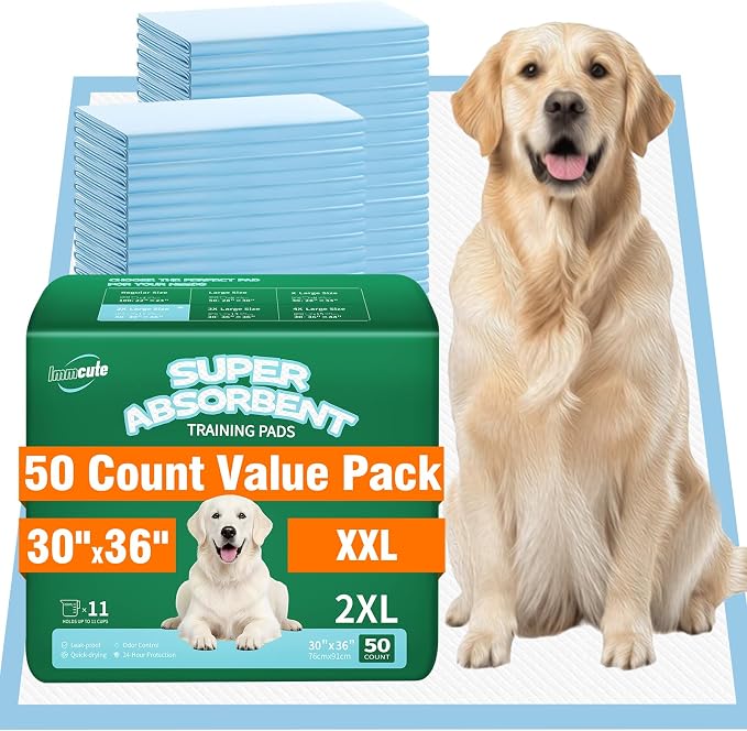 IMMCUTE 50 Pack Dog Pee Pads, 30"x36" Great Value Puppy Pads XL, Pee Pads for Dogs Cats Extra Large, Wee Wee Pads for Potty Training, Disposable Doggie Pads Super Absorbent & Leak-Proof