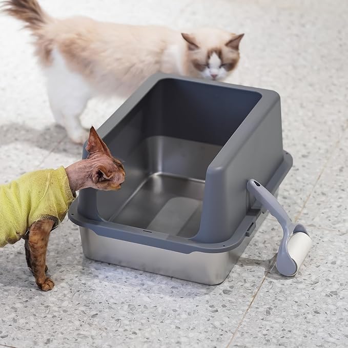 Litter Box with Lid, Stainless Steel Cat Litter Box, 10" Small Metal Litter Box for Kittens, Grey