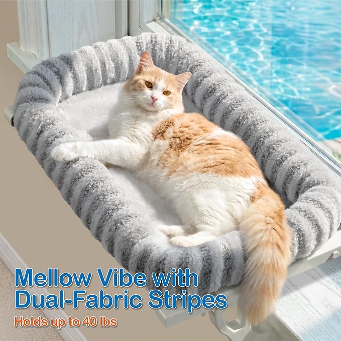 Zakkart Mellow All-Around Cat Hammock for Windowsill, Dual-Mount (Gray, M) | Hook-On or Screw-On Installation, Machine Washable Bed, Heavy Duty ABS & Metal Frame, Support up to 40 lbs.