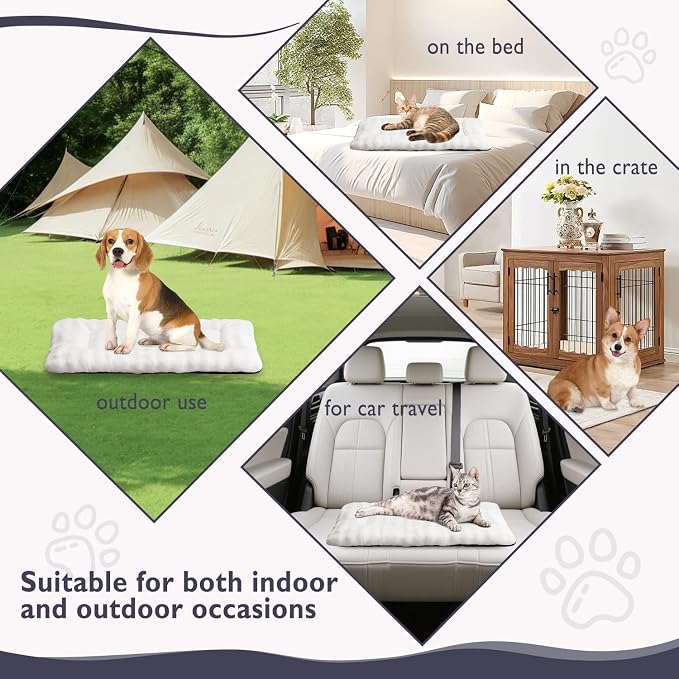Pet Bed Mat Crate Pad for Cats Small Dogs, Cream White, 24"x 18" | Washable Soft Pet Sleeping Mat, Puppy Cat Kitten Cushion with 3D Bubble Pattern