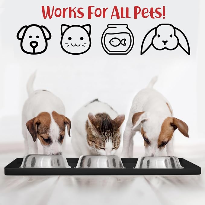 DogBuddy Dog Food Mat – Waterproof Dog Bowl Mat for Food and Water, Silicone Pet Feeding Mats for Floors, Non-Slip Placemat with High Edges for Dogs Bowls, Puppy Essentials (Small: 19"x12", Black)