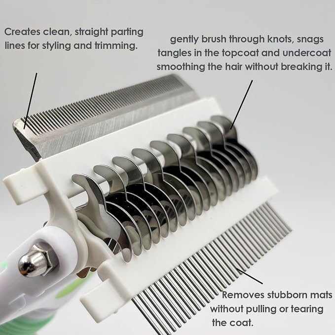 3-IN-1 Pet Grooming Brush, Undercoat Rake, Dematting Comb & Deshedding Tool | Green Shedding Control Tool for Long Haired Dogs and Cats, Tangles & Loose Fur, Reduces Shedding & Prevents Hair Mess Removal