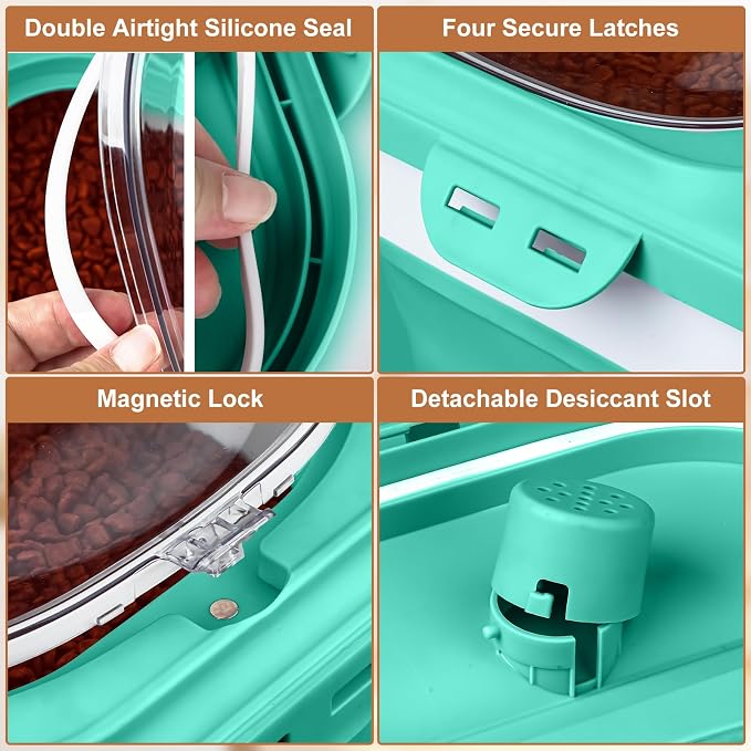 TIOVERY Dog Food Storage Container, 10lb to 13lb Collapsible Dog Cat Food Containers with Airtight Clear Flip-top and Pet Food Scoop, Pet Food Storage Container Bin for Dog Cat Bird Other Pets (Green)