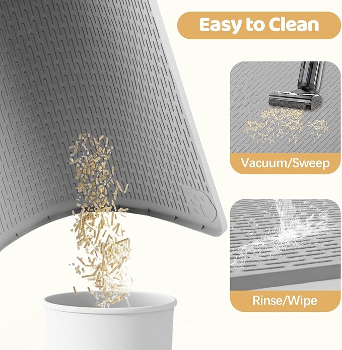 Silicone Cat Litter Mat for Litter Box 50”x35” Large Cat Mat, Light Grey | Waterproof, Non-Slip, Leak-Proof Rug Mat with Lip, Easy to Clean, Extra Large Litter Catcher Mat for Floor