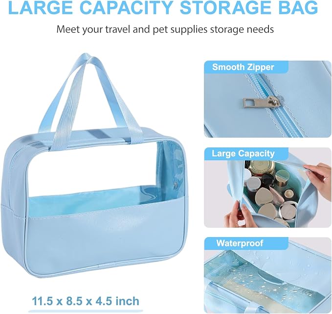 6PCS Blue Dog Washing Kit with Dog Brush, Shampoo Brush, Bath Scrubber,Washing Gloves, 39.7" × 20.5" Towel and Big Toiletries Bag.