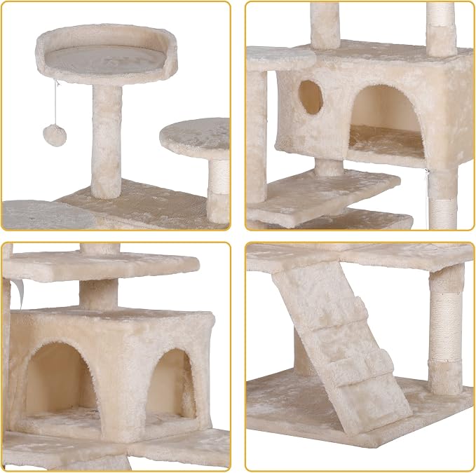 ZENY 55 inches Cat Tree with Sisal-Covered Scratching Posts and 2 Plush Rooms Cat Furniture for Kittens