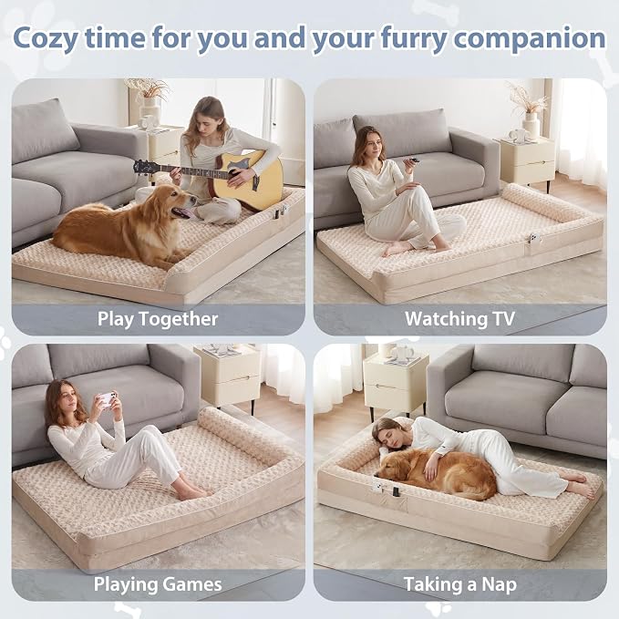 BFPETHOME Orthopedic Washable Dog Bed, Sleeping Couch for Large Senior Dogs | Deluxe Plush Rose Velvet Washable Cover, Egg Crate Foam Support, Waterproof Lining, Non-Slip Bottom, Senior Dogs