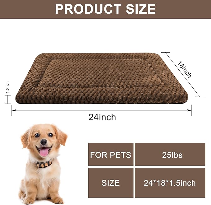 Dog Bed Mat,Reversible & Ultra Soft Kennel Pad-Machine Washable Pet Bed for Dogs & Cats-All-Weather Crate Liner for Crates,Carriers & Travel (Dark Brown, 24" L x 18" W x 1.5" Th)
