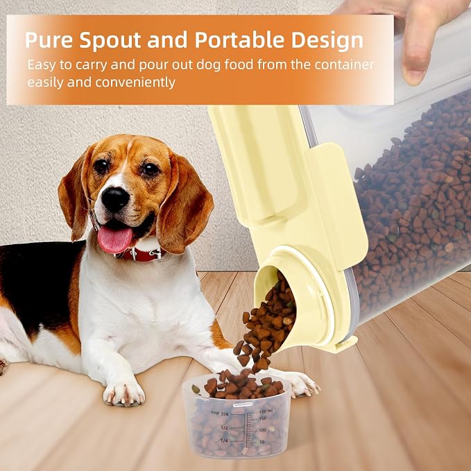 LEAWALK 5-7Lbs Cat Dog Storage Container, Portable Pet Food Containers with Upgraded Large Spout and Cup, Small Animal Kibble Dispenser for Bird Seed, Oatmeal, Rice, Flour, Brown Sugart-Light Yellow