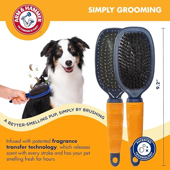 Arm & Hammer Deodorizing Pin & Bristle Dog Brush, Lily & Vanilla, 2-Pack | Fragrance transfer technology, baking soda infused, detangling and deshedding, for long-haired dogs daily