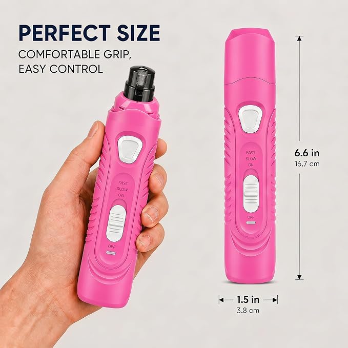 Pet Nail Grinder for Dogs and Cats, 2-Speed Electric Dog Nail Trimmer, Extral Steel Pet Nail Clipper, Rechargeable 2000mAh Nail Grinder for Small Medium Large Dogs with 2 LED Lights, Pink
