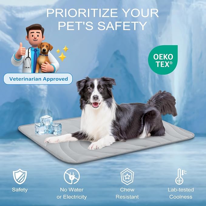 Cozyide Dog Cooling Mat, Q-Max>0.45 Thin Breathable Cooling Mat for Small Dogs, Washable Reversible Dog Pad for Four Seasons, 28" L x 22" W, Light Grey