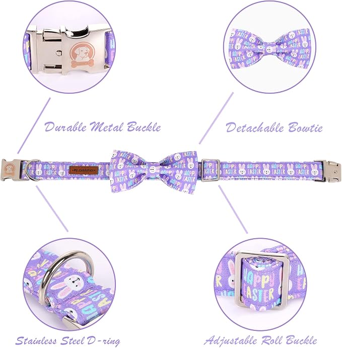·MR. CHUBBYFACE· Easter Dog Collar Rabbit Puppy Collar with Bow, Adjustable Pet Collar Bowtie for Small Medium Large Dogs