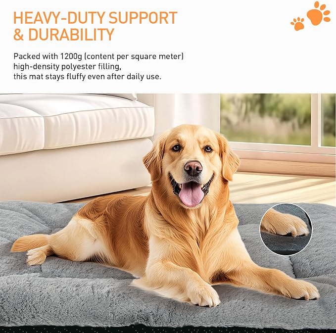 Washable Dog Crate Bed Mat for Medium/Large Dogs – All-Season Comfort with Ultra-Soft Flannel & Heavy-Duty Support (Gray, 36''L*23''W)
