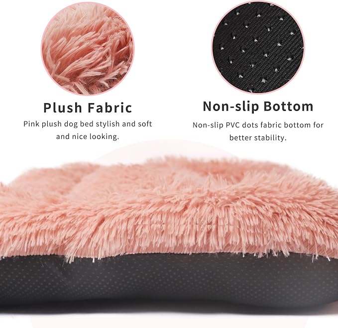 nononfish Dog Crate Bed for Small Dogs Washable Orthopedic Flat for Inside Crate Cages Kennel House Sofa Plush Comfy Sleeping Pink 24 in