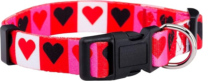 Native Pup Valentine’s Dog Collar- Valentines Day Pet Collars- Valentine Girly Hearts- Pink Red Heart- Cute Boy Girl Puppy Gift- Adjustable for Small, Medium, Large Breeds (Boxed Hearts, Medium)