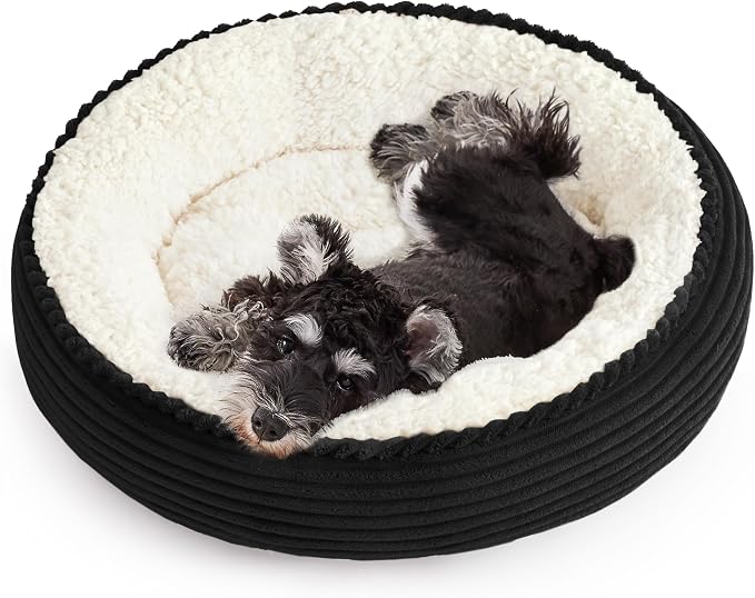 Love's cabin Round Donut Cat and Dog Cushion Bed, 24in Pet Bed for Small or Medium Dogs, Anti-Slip & Water-Resistant Bottom, Soft Durable Fabric Pet Beds, Washable Calming Cat Bed Black